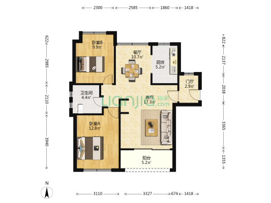 白银时代尚苑 2室2厅1卫 90平方
