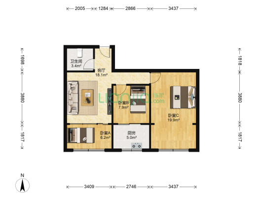 紫雅花园小区 3室1厅1卫 78平方