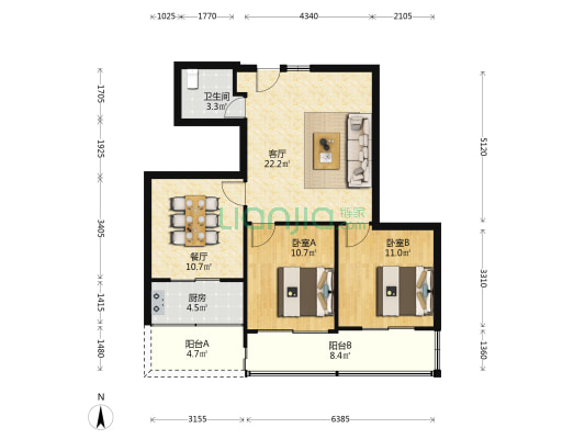 万松西路小区 2室2厅1卫 77平方