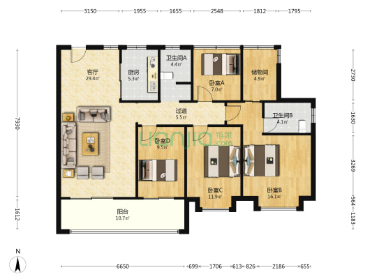 合肥璟园一期 4室1厅2卫 144平方