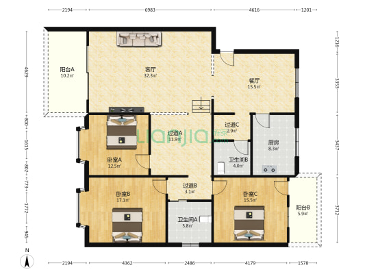 电信小区 3室2厅2卫 158平方