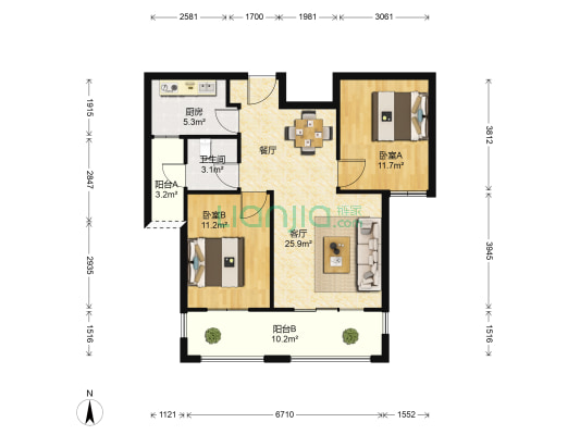 龙翔香格里拉南区 2室1厅1卫 91平方