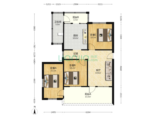 农行宿舍 3室1厅1卫 69平方