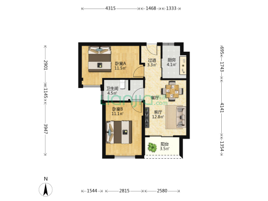首创禧瑞风华 2室1厅1卫 71平方