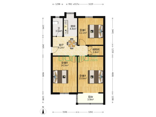 前半山园 3室1厅1卫 76平方
