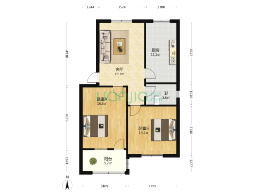烟机厂家属院 2室1厅1卫 87平方