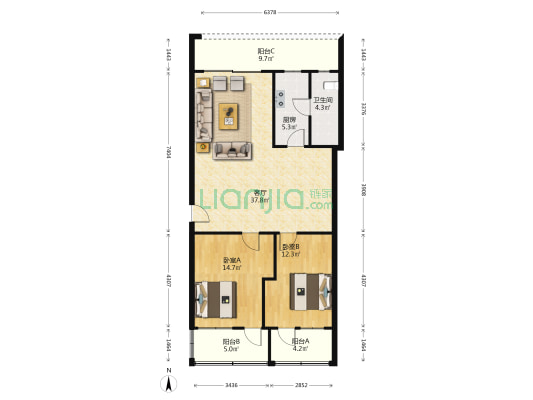 新城滨江路八号之一 2室1厅1卫 96平方