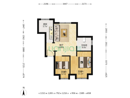 翡翠花庭 2室1厅1卫 63平方
