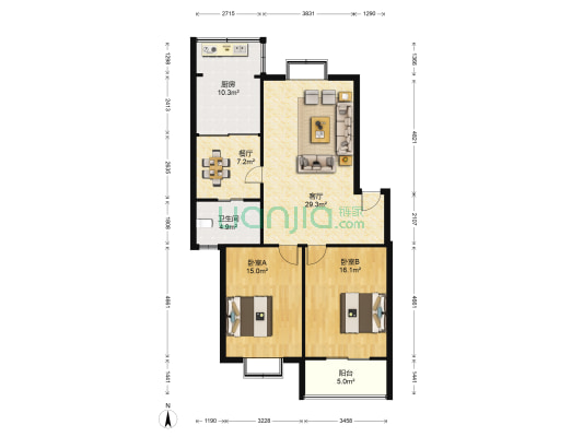 天虹花园 2室2厅1卫 99平方