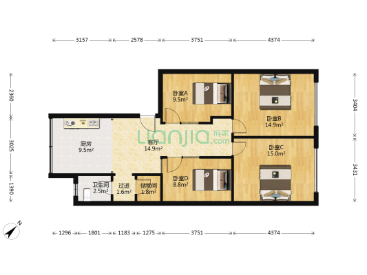 华阳大道二段208号 4室1厅1卫 94平方