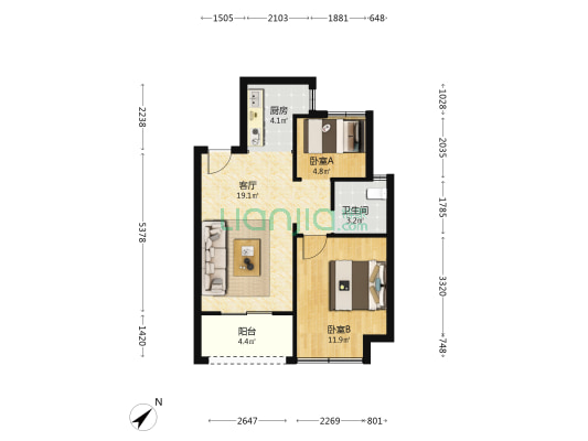 南山纵横滨江时代 2室1厅1卫 69平方