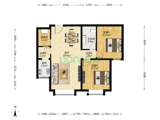 运河铭著 2室1厅1卫 101平方