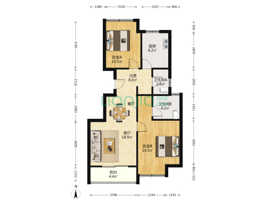 伦敦奥运村 2室1厅2卫 87平方
