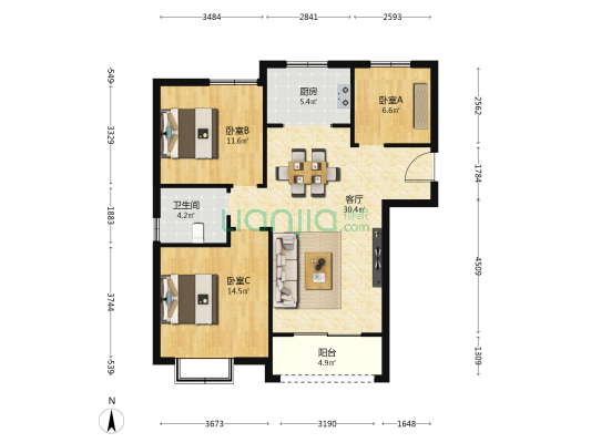大丰佳苑西区B区 3室1厅1卫 105平方