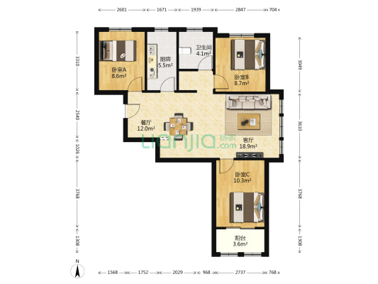 晴岚名苑 3室2厅1卫 103平方