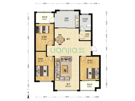 颐和嘉园 3室1厅1卫 132平方