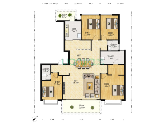 万科紫台 4室1厅3卫 175平方