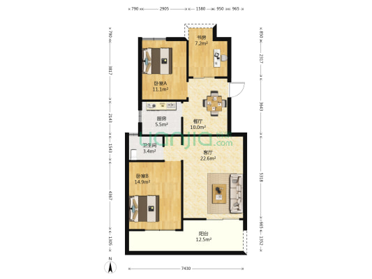 东市尚品 3室2厅1卫 89平方