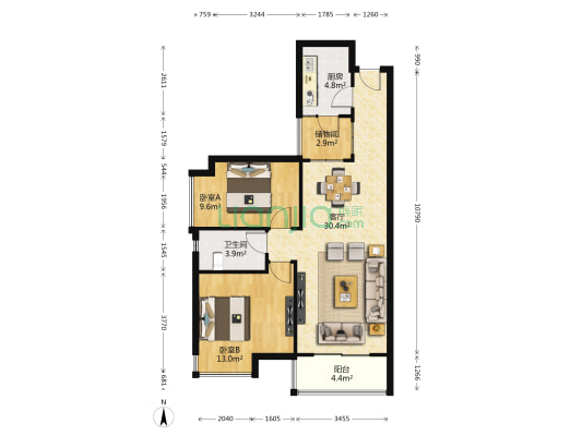 景河星宫 2室1厅1卫 86平方
