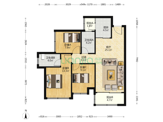 佳兆业东江新城十一期 3室1厅2卫 97平方