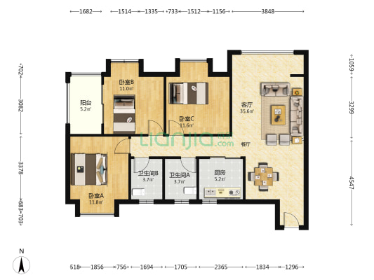 盛景苑 3室1厅2卫 107平方