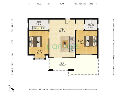 堰上 2室1厅1卫 77平方