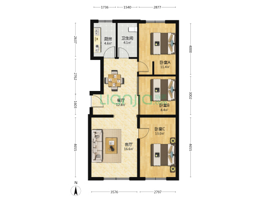 凤凰国际花园 3室2厅1卫 110平方