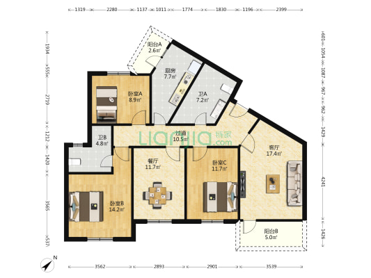 景园路12号 3室2厅2卫 127平方