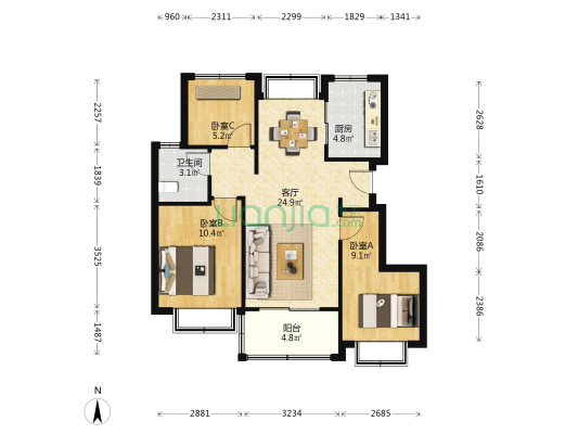 云溪璟园 3室1厅1卫 84平方