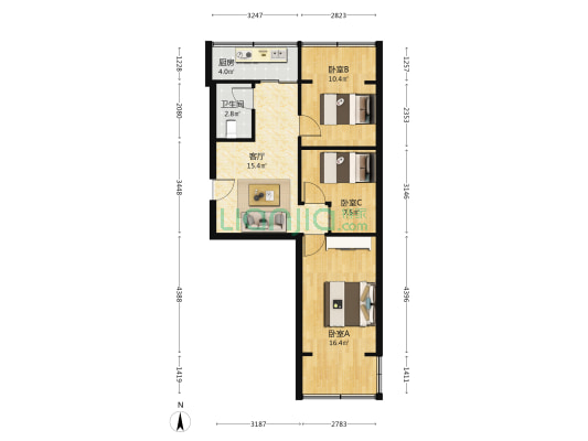 清溪东路2号 3室1厅1卫 61平方