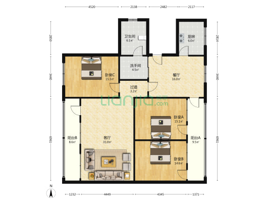 天乙街143号 3室2厅2卫 145平方