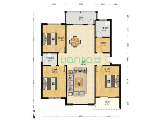 水头安居小区 3室1厅2卫 125平方