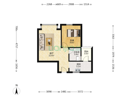 金源小区 1室1厅1卫 58平方