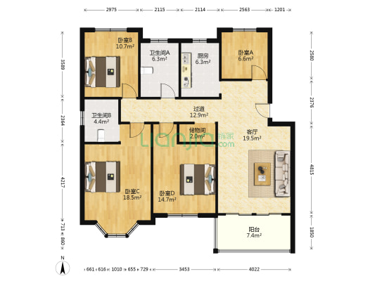 三盛颐景园(住宅) 4室1厅2卫 132平方