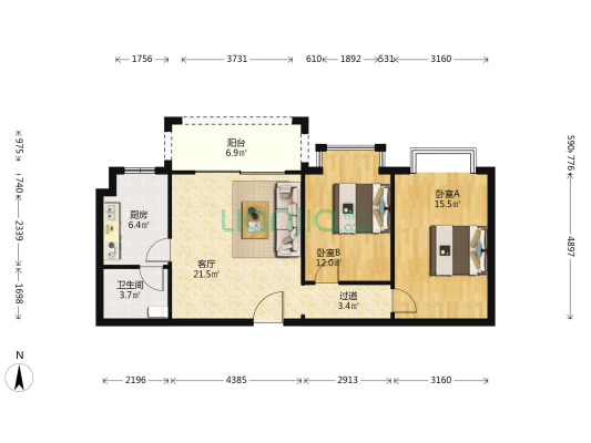 香榭丽舍 2室1厅1卫 89平方