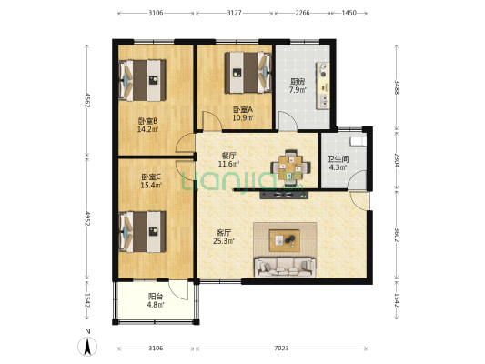 工商质监局家属楼 3室2厅1卫 113平方