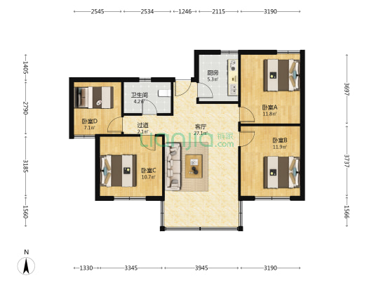 学堂堡小区 4室1厅1卫 99平方