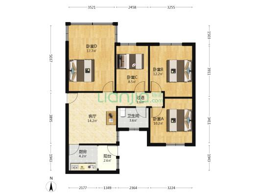 粤海综合楼 4室1厅1卫 92平方