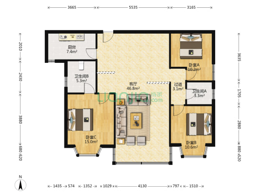 重庆外国语学校家属楼 3室1厅2卫 130平方