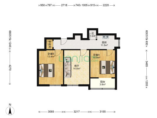 三道街41号 2室1厅1卫 65平方