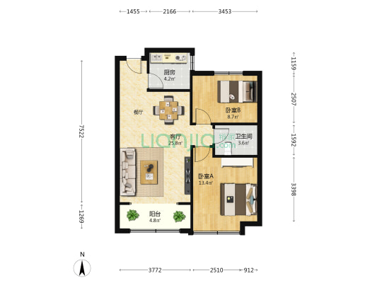 锦绣城二期朗园 2室1厅1卫 85平方