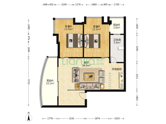 云湖大厦 2室1厅1卫 94平方