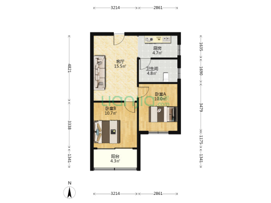 城市绿洲花园综合楼 2室1厅1卫 71平方