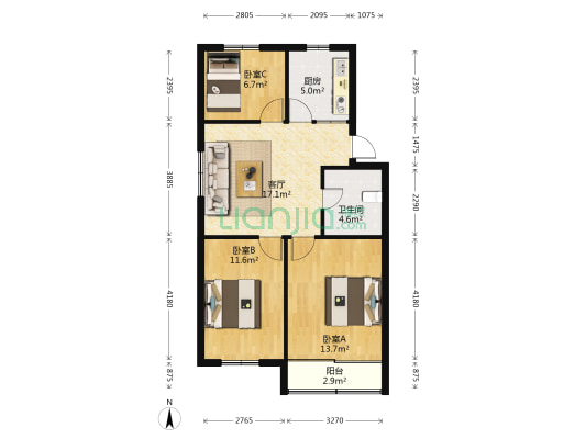 集街西村 3室1厅1卫 79平方