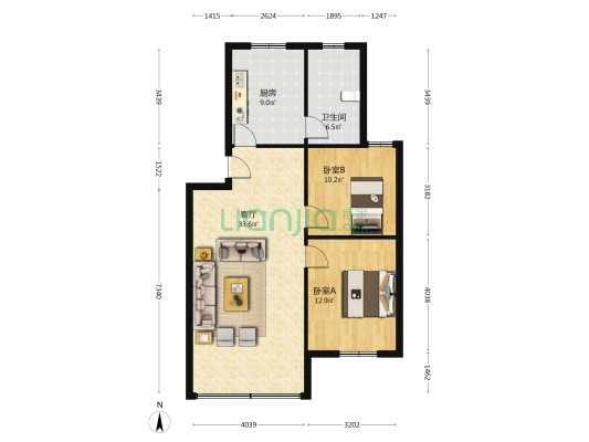 月亮岩路22号院 2室1厅1卫 71平方
