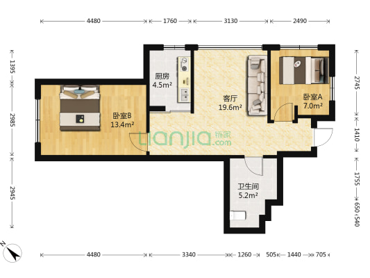 瀾悦東方 2室1厅1卫 76平方