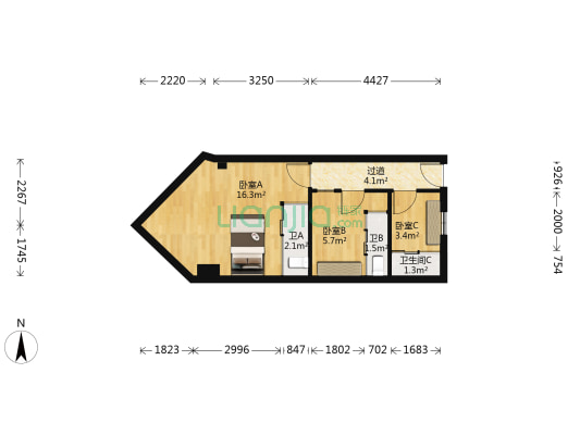 发达大厦 3室0厅3卫 62平方