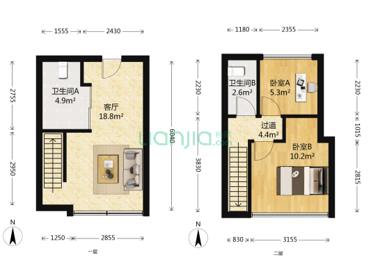 宝隆时代广场 2室1厅2卫 40平方