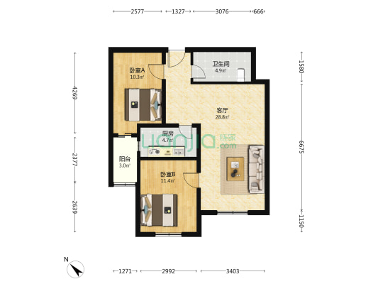 双合家园C区 2室1厅1卫 86平方