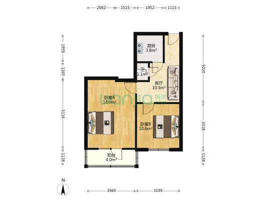 求是里 2室1厅1卫 62平方